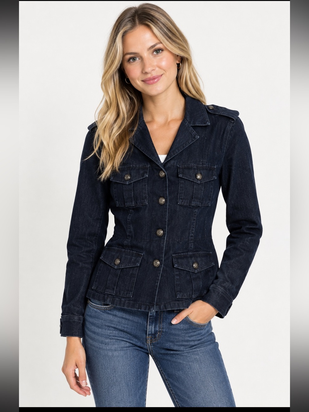 Lauren Jeans Co. Ralph Lauren Dark Wash Denim Military Utility Jacket Size S
